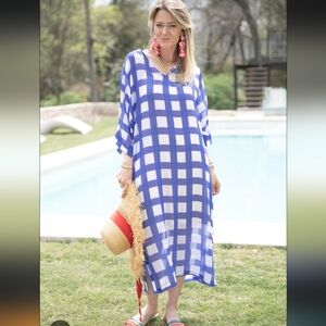 BROOKE WRIGHT Gingham Blue and White Maxi Dress